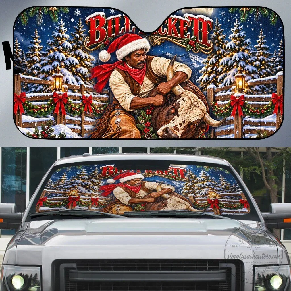 Bill Pickett Christmas Bull Rider Snowy Winter Western Rodeo Night Car Sunshade 6 Bill Pickett Christmas Bull Rider Snowy Winter Western Rodeo Night Car Sunshade