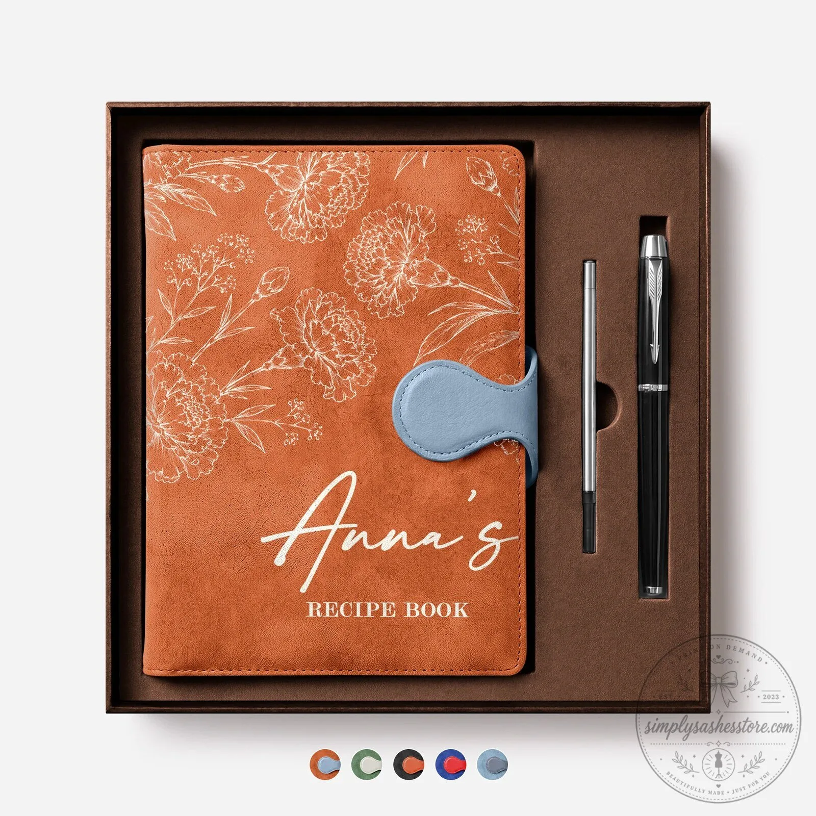 Personalized Floral Recipe Book with Magnetic Buckle and Pen Set 8 Personalized Floral Recipe Book with Magnetic Buckle and Pen Set