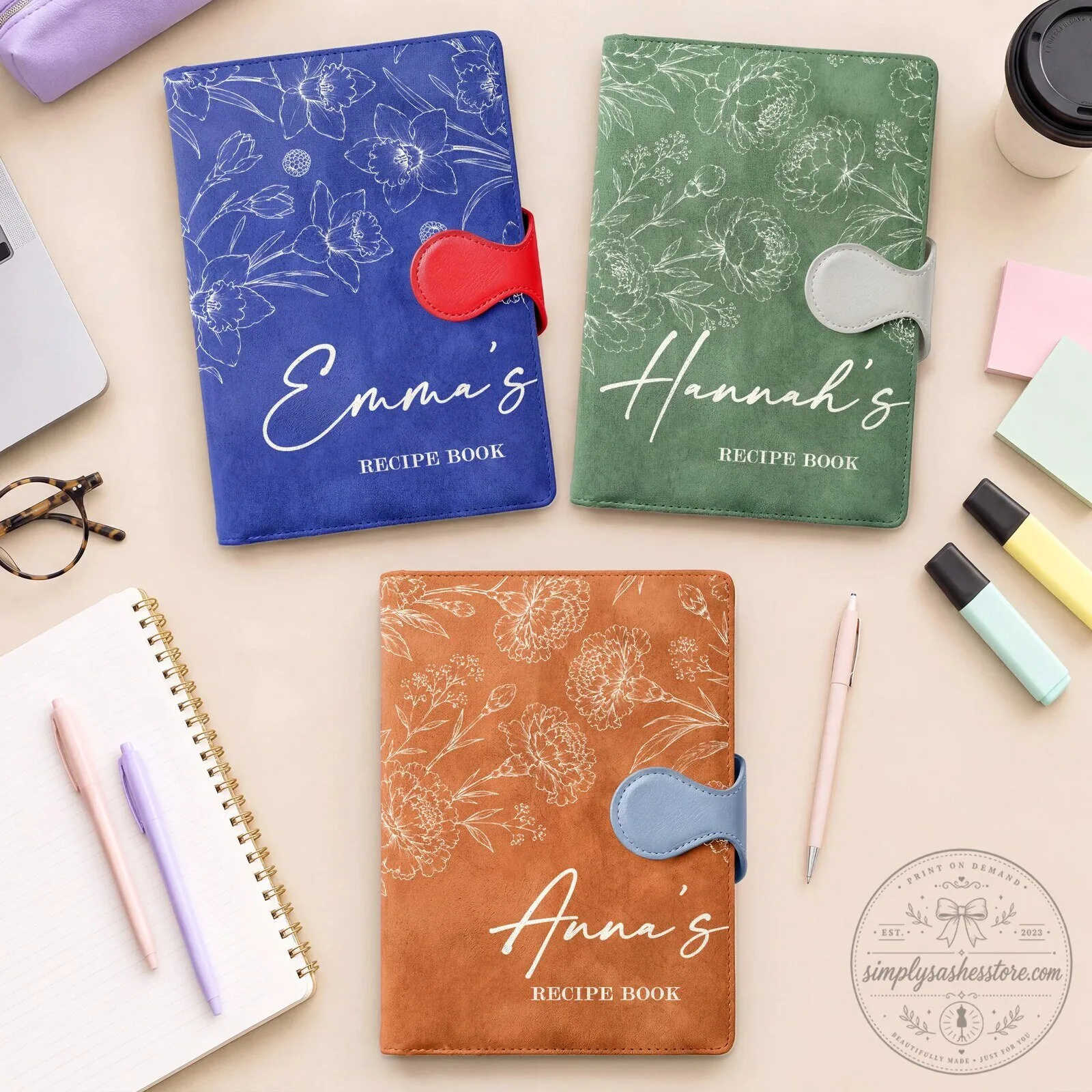 Personalized Floral Recipe Book with Magnetic Buckle and Pen Set 9 Personalized Floral Recipe Book with Magnetic Buckle and Pen Set