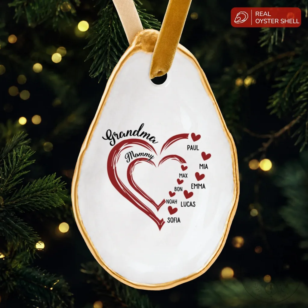 Personalized Grandma Heart Oyster Shell Christmas Ornament with Grandchildren Names Personalized Grandma Heart Oyster Shell Christmas Ornament with Grandchildren Names