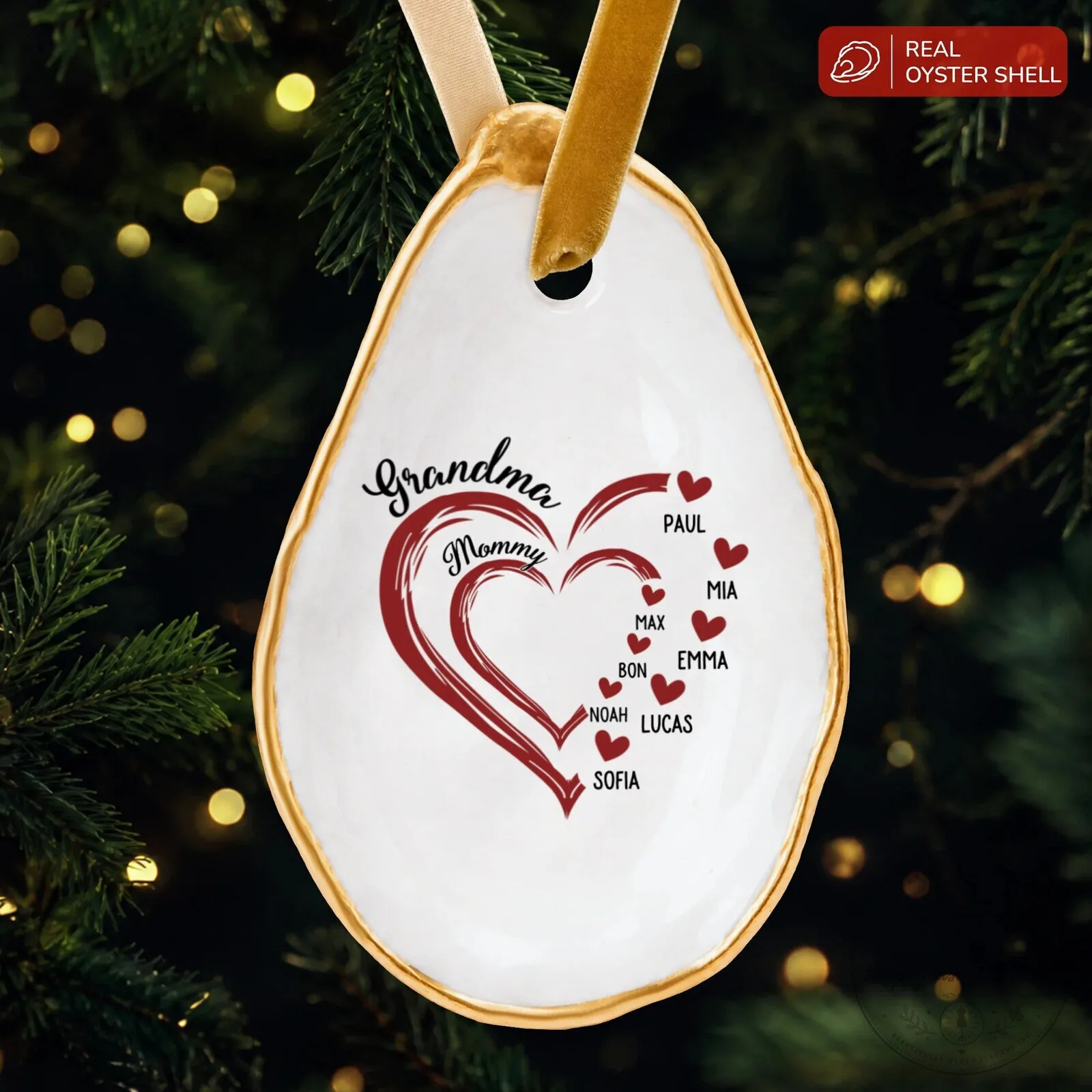 Personalized Grandma Heart Oyster Shell Christmas Ornament with Grandchildren Names 8 Personalized Grandma Heart Oyster Shell Christmas Ornament with Grandchildren Names