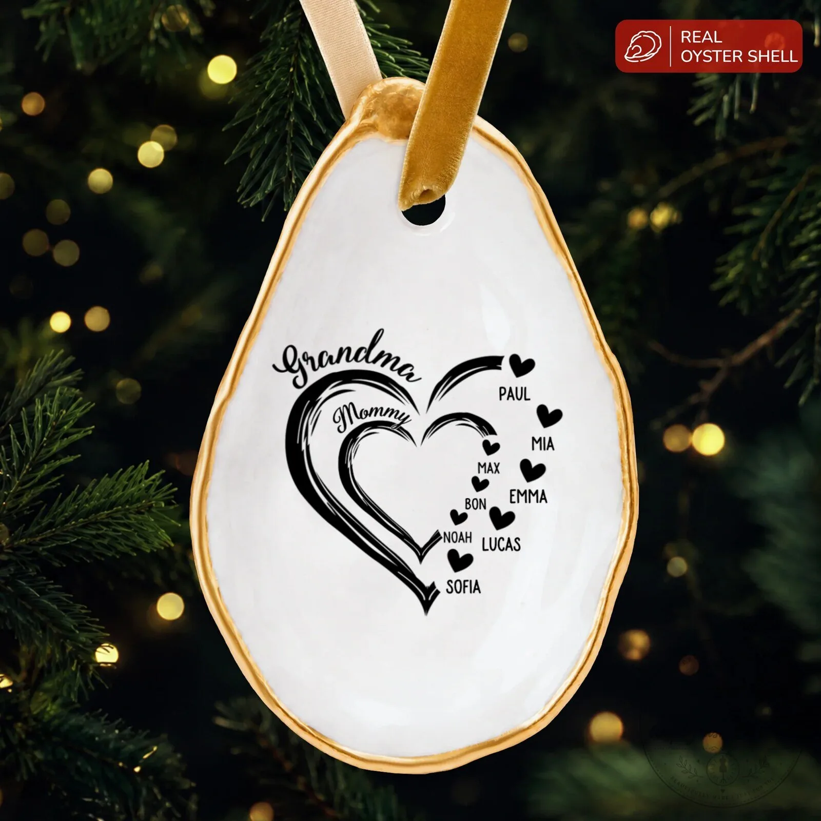Personalized Grandma Heart Oyster Shell Christmas Ornament with Grandchildren Names 9 Personalized Grandma Heart Oyster Shell Christmas Ornament with Grandchildren Names