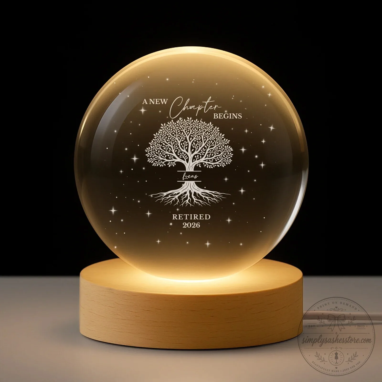 Personalized Retirement Crystal Ball Lamp - A New Chapter Begins Gift 4 Personalized Retirement Crystal Ball Lamp - A New Chapter Begins Gift
