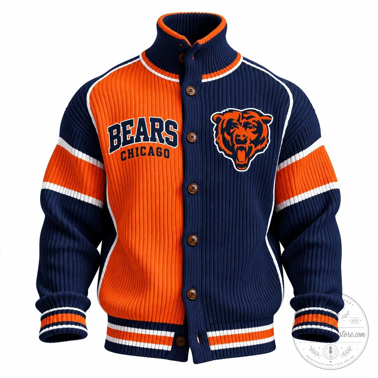 Chicago Bears NFL Football Team Ribbed Knit Bomber Jacket 3 Chicago Bears NFL Football Team Ribbed Knit Bomber Jacket