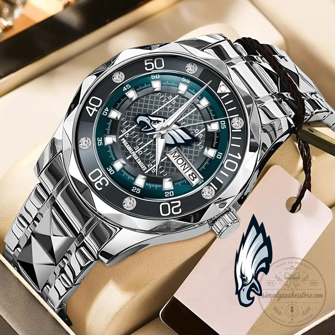 Philadelphia Eagles National Football League Team Logo Stainless Steel Watch 5 Philadelphia Eagles National Football League Team Logo Stainless Steel Watch