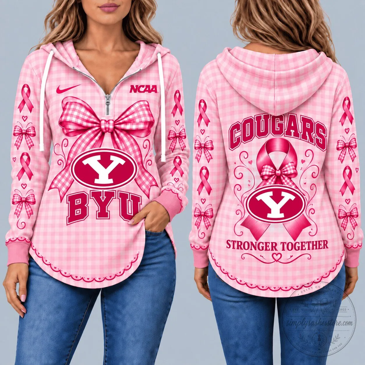 BYU Cougars Breast Cancer Awareness Pink Gingham Ribbon Hoodie 1 BYU Cougars Breast Cancer Awareness Pink Gingham Ribbon Hoodie