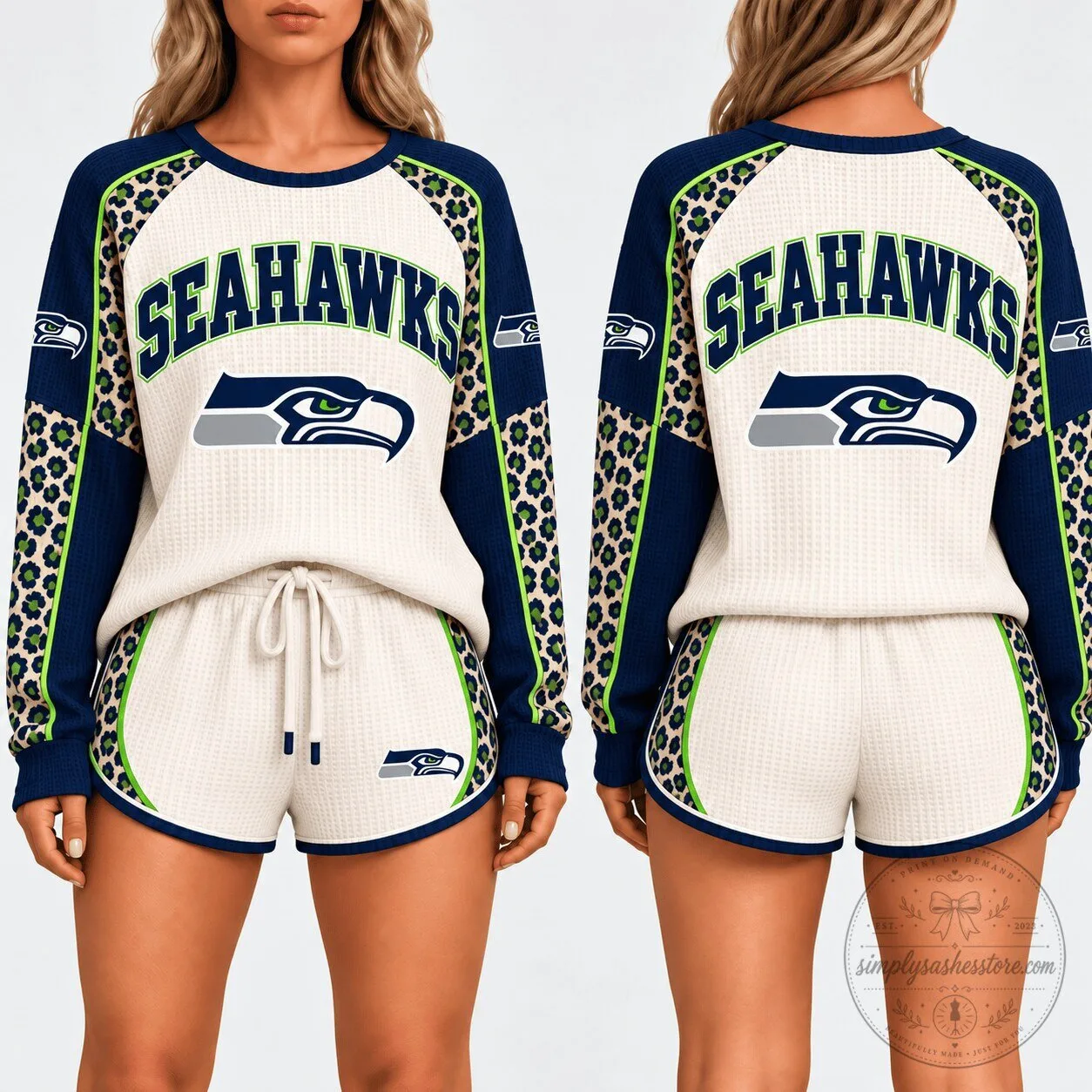 Seattle Seahawks Leopard Print Game Day Waffle Knit Lounge Set