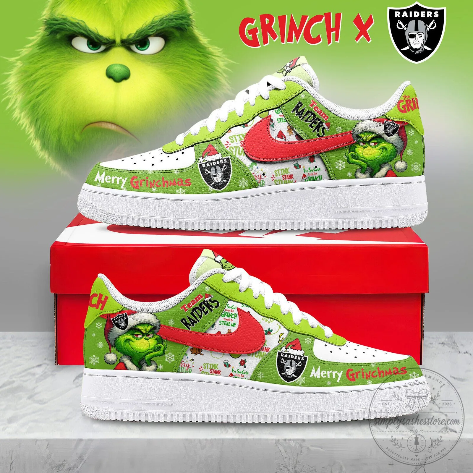 Las Vegas Raiders Grinch Merry Grinchmas Christmas Shoes