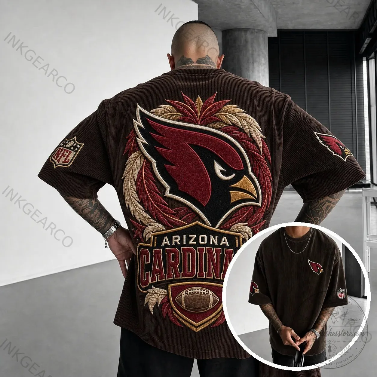 Arizona Cardinals Embroidered NFL Football Team Logo Corduroy T-Shirt