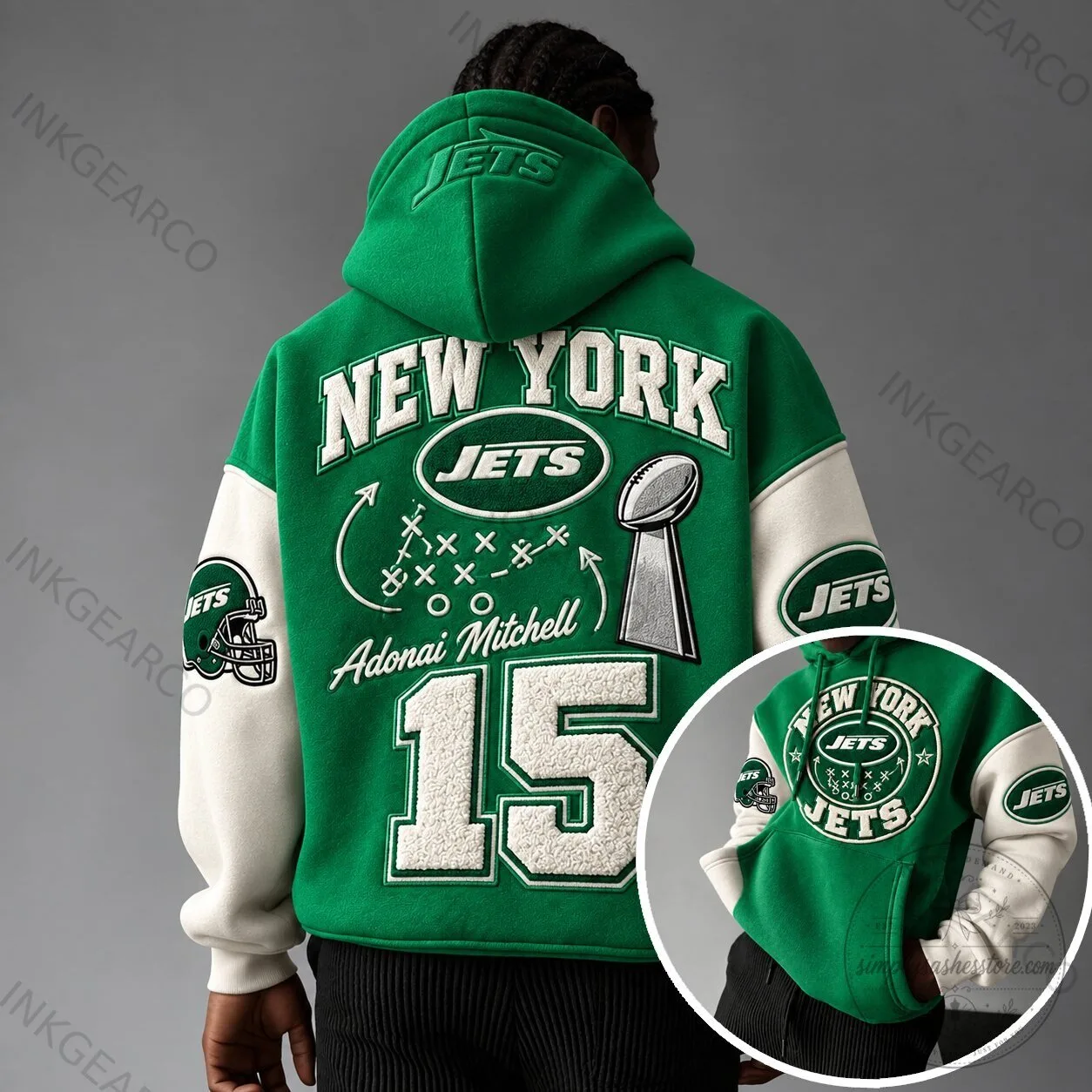 New York Jets Adonai Mitchell Number 15 American Football Hoodie