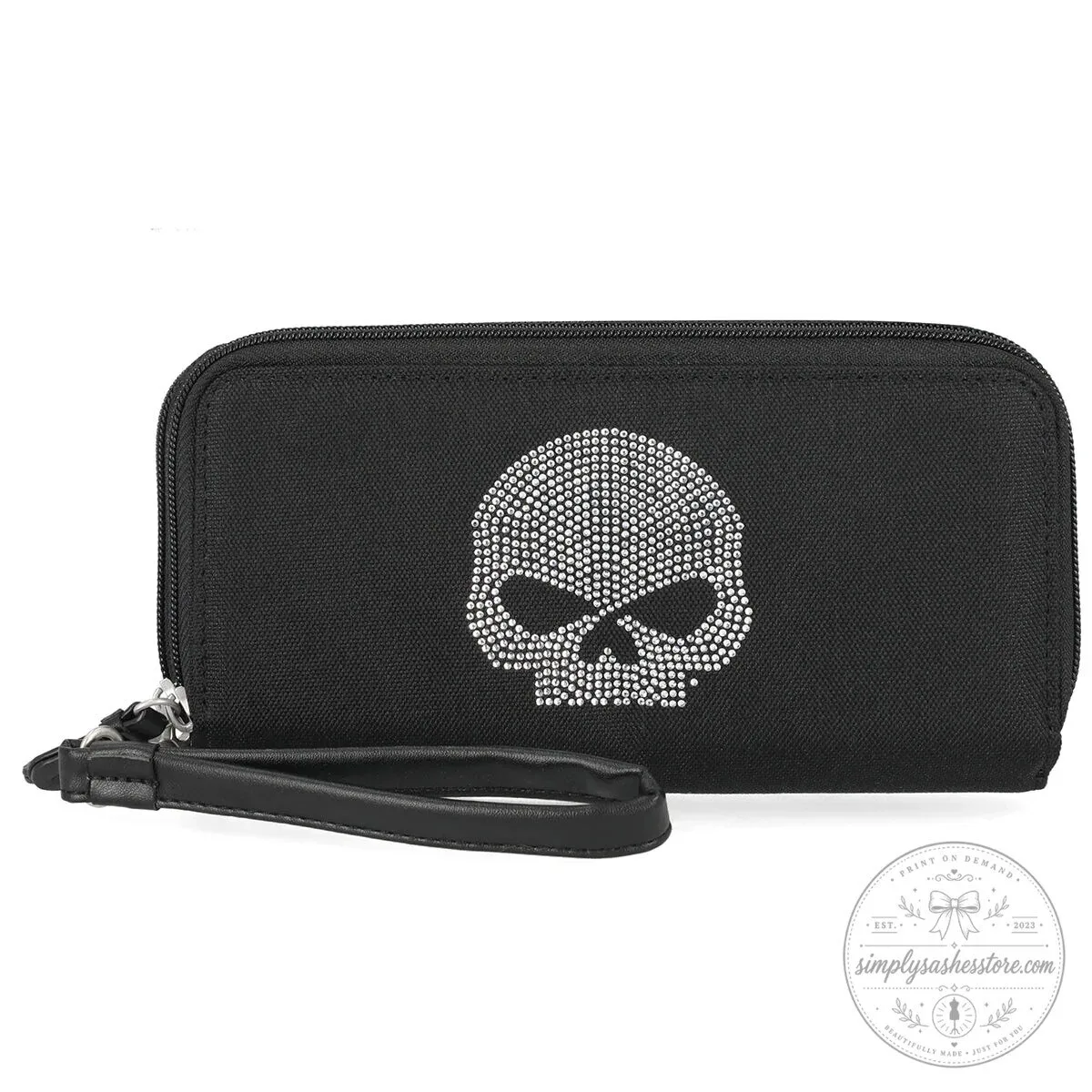 Harley-Davidson Willie G. Skull Rhinestone Embellished Zip Around Wristlet Wallet