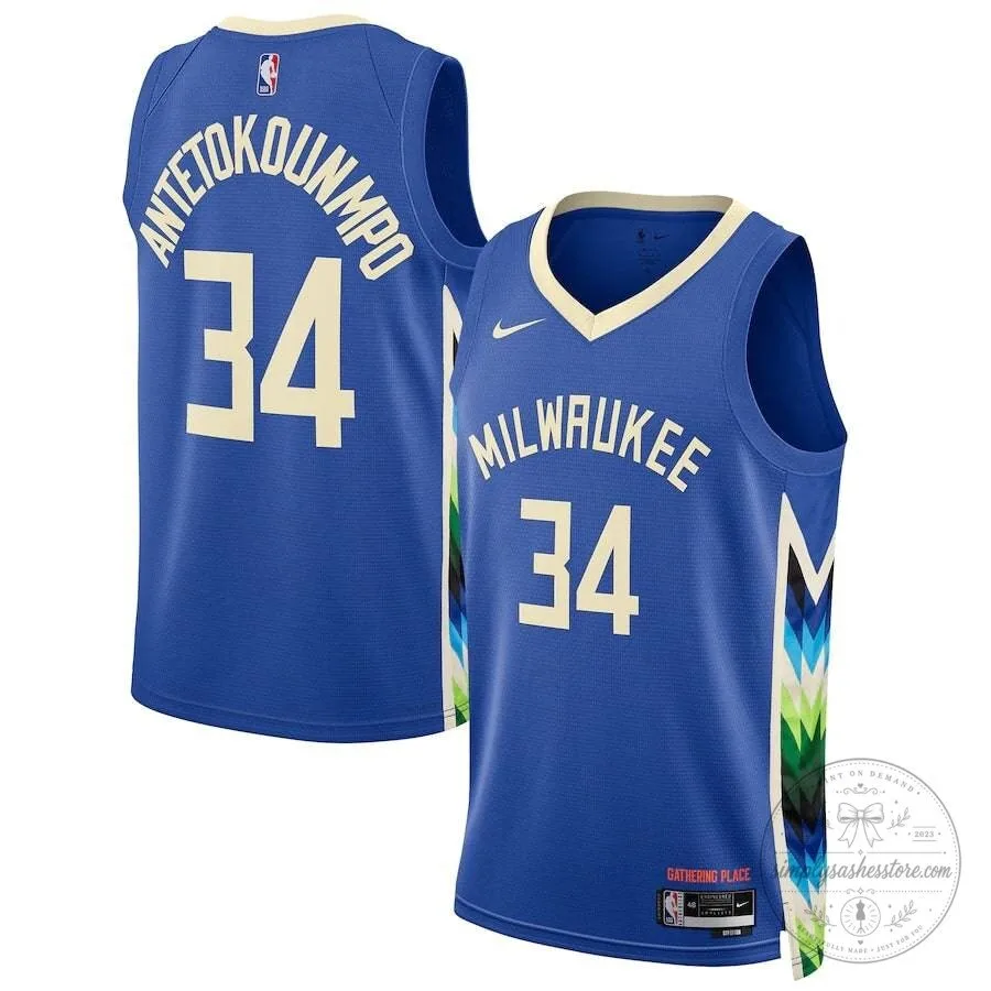 Giannis Antetokounmpo Milwaukee Bucks City Edition Blue Basketball Jersey