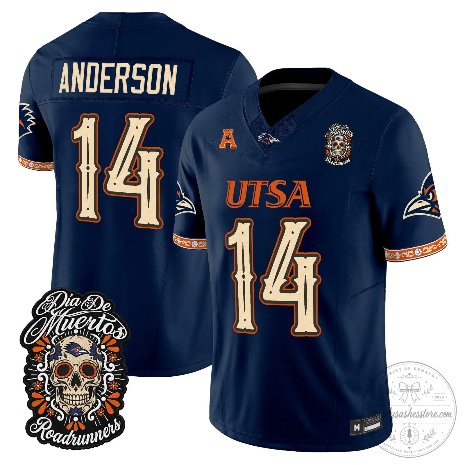 Dia de los Muertos Football Jersey for UTSA Roadrunners 48 Dia de los Muertos Football Jersey for UTSA Roadrunners