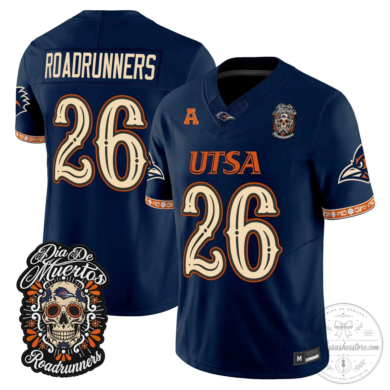 Dia de los Muertos Football Jersey for UTSA Roadrunners 52 Dia de los Muertos Football Jersey for UTSA Roadrunners