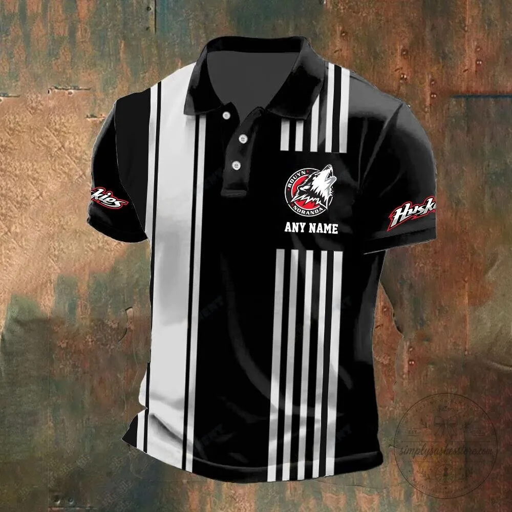 Rouyn-Noranda Huskies Personalized Striped Black and White Polo Shirt 2 Rouyn-Noranda Huskies Personalized Striped Black and White Polo Shirt