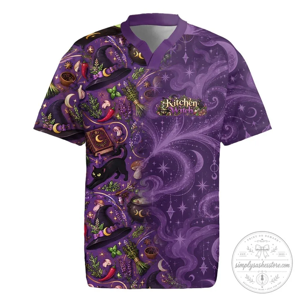 Kitchen Witch Mystical Magic Herbs Cauldron Black Cat Rugby Jersey