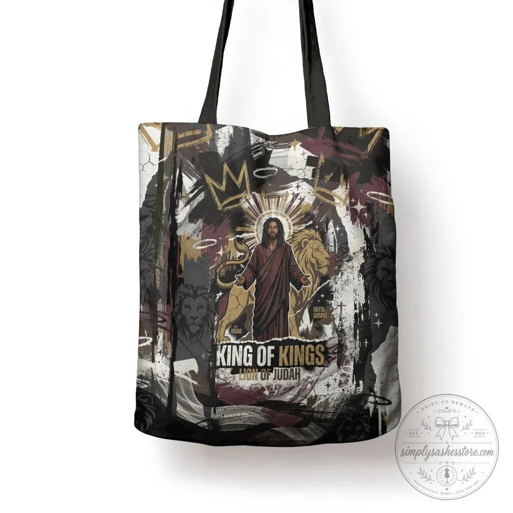 King of Kings Jesus Lion of Judah Crown Religious Grunge Black Tote Bag