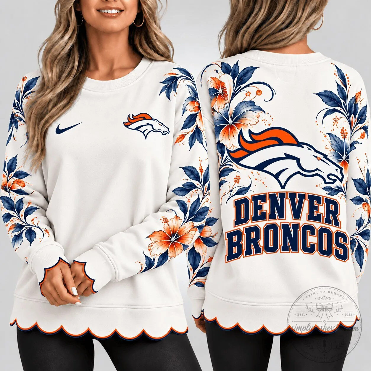 Denver Broncos Floral Elegance Crewneck Sweatshirt for Women