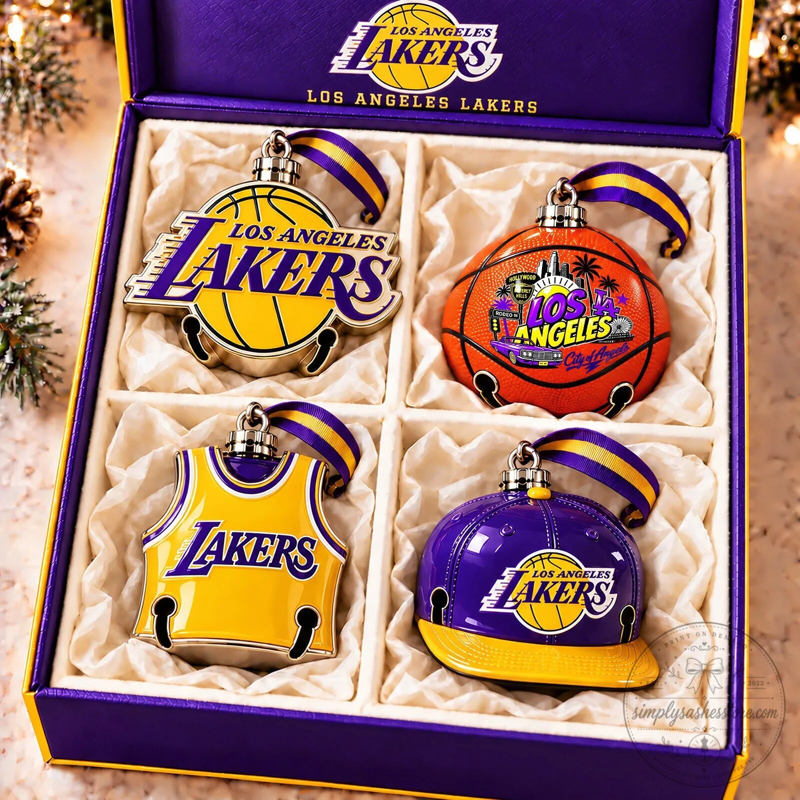 Los Angeles Lakers Basketball Team Christmas Tree Ornaments Set