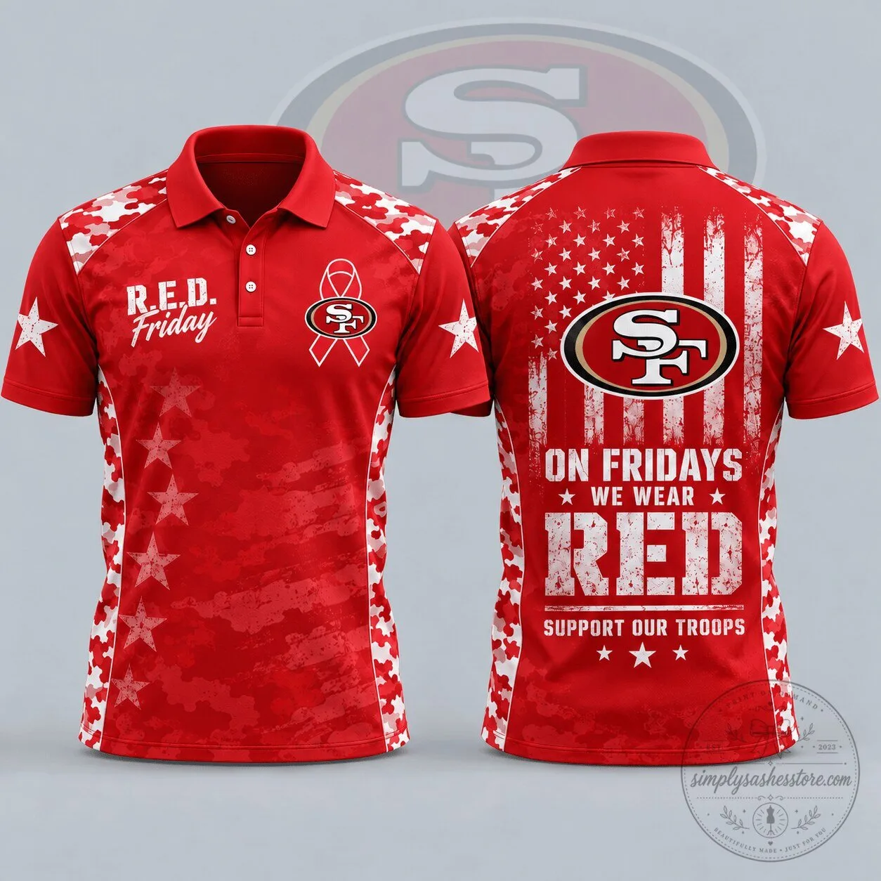 San Francisco 49ers R.E.D. Friday Patriotic Military Camouflage American Flag Polo Shirt