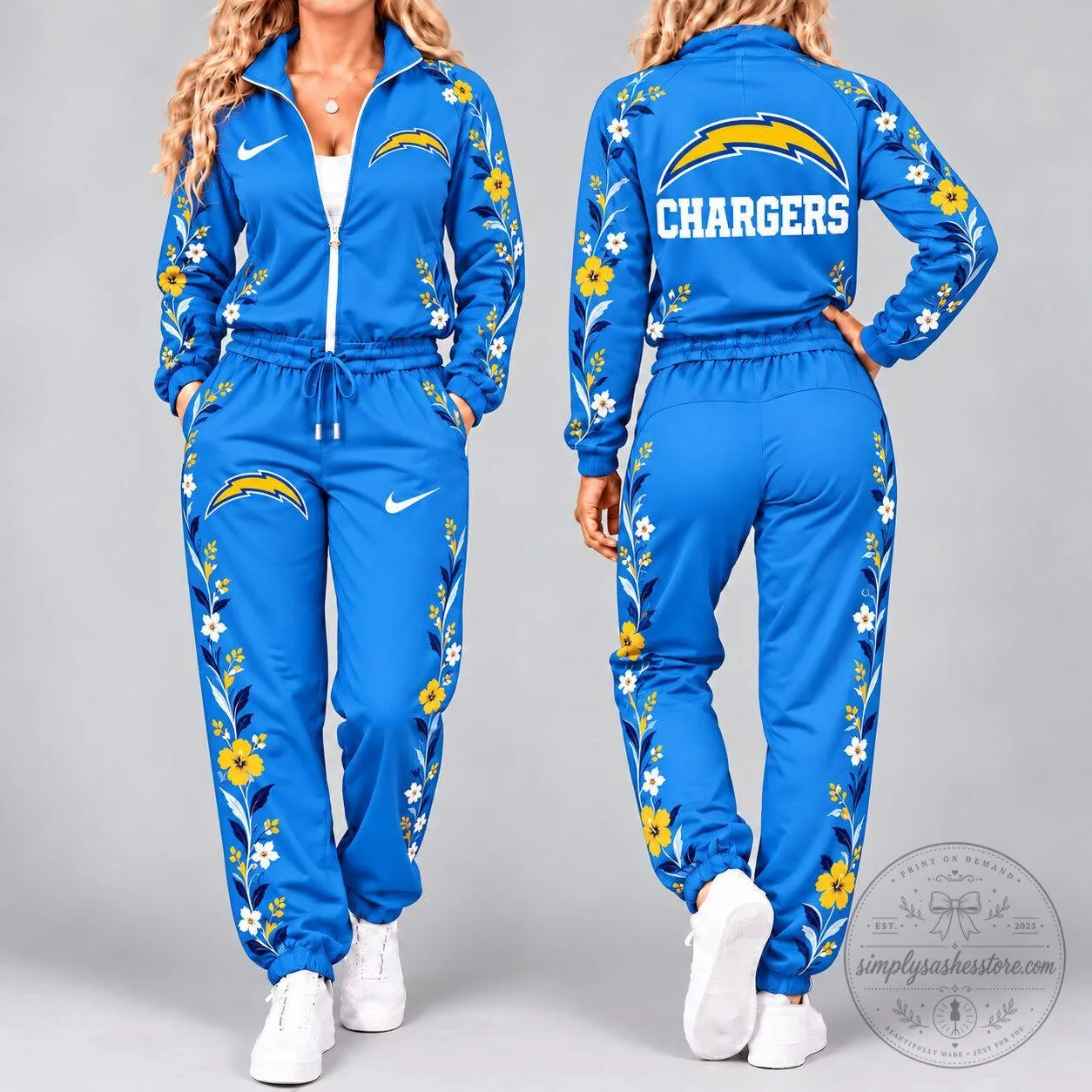 Los Angeles Chargers Floral Team Pride Premium Waterproof Windbreaker Tracksuit Set