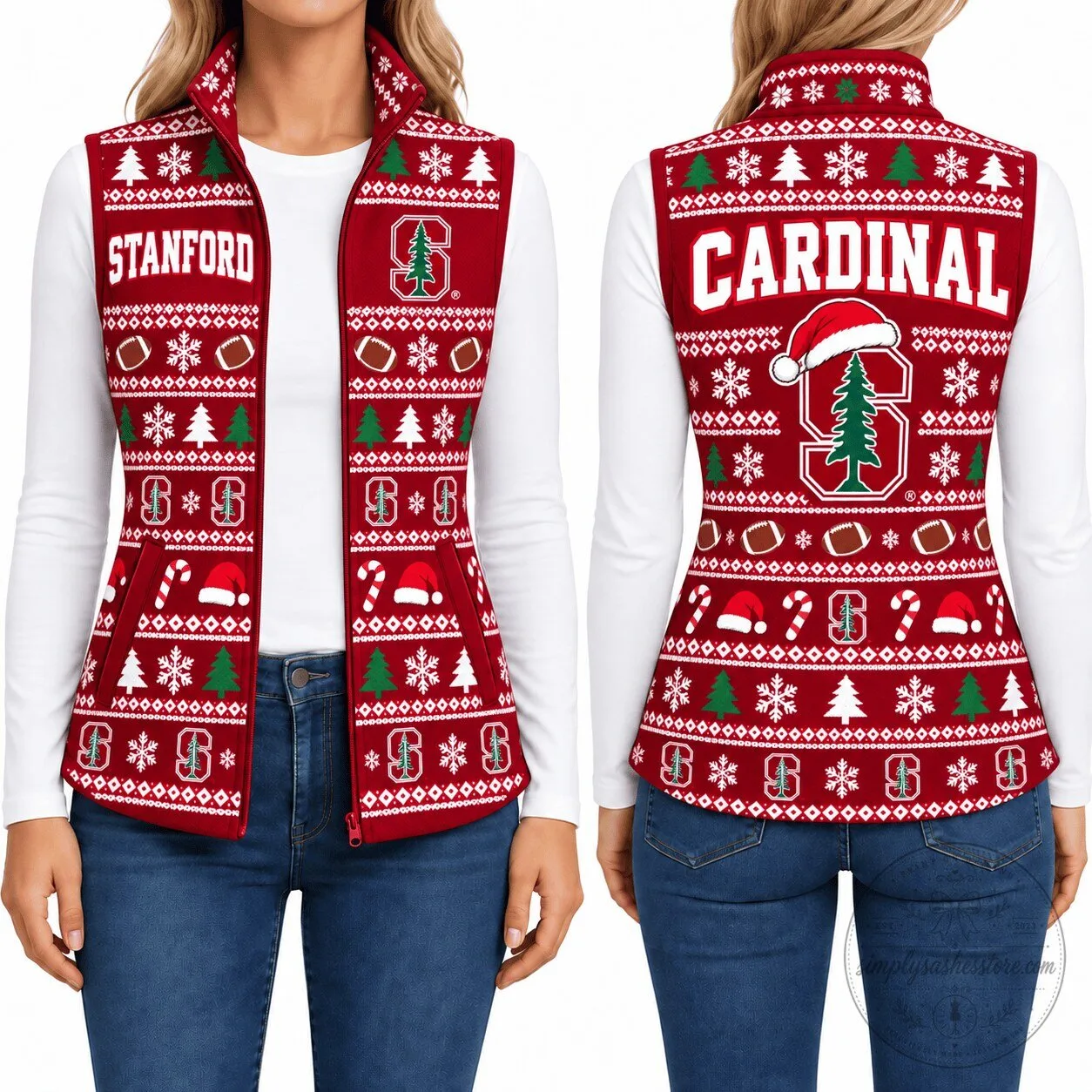 Stanford Cardinal Christmas Ugly Sweater Vest Women's Fleece Jacket