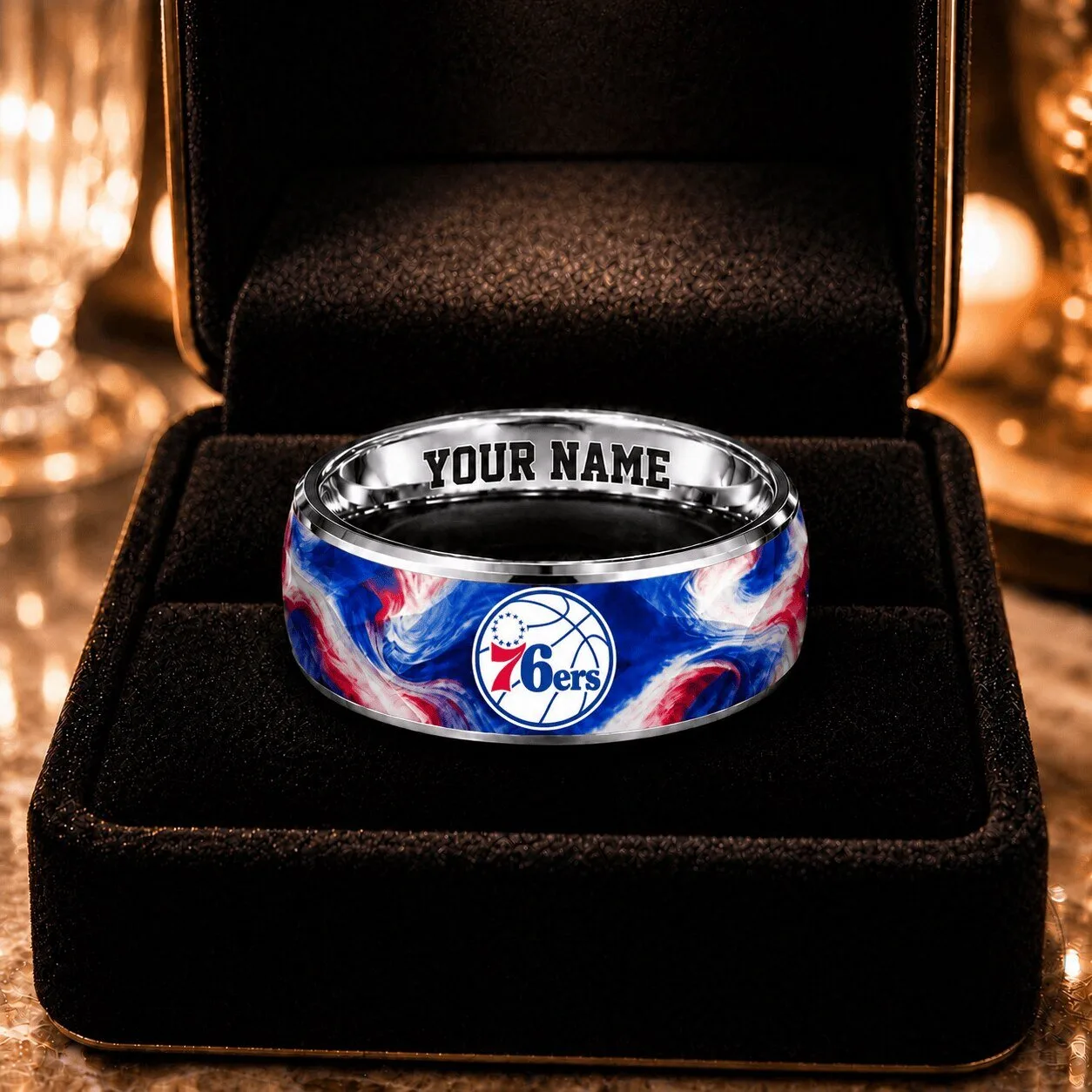 Philadelphia 76ers NBA Basketball Team Custom Name Engraved Ring