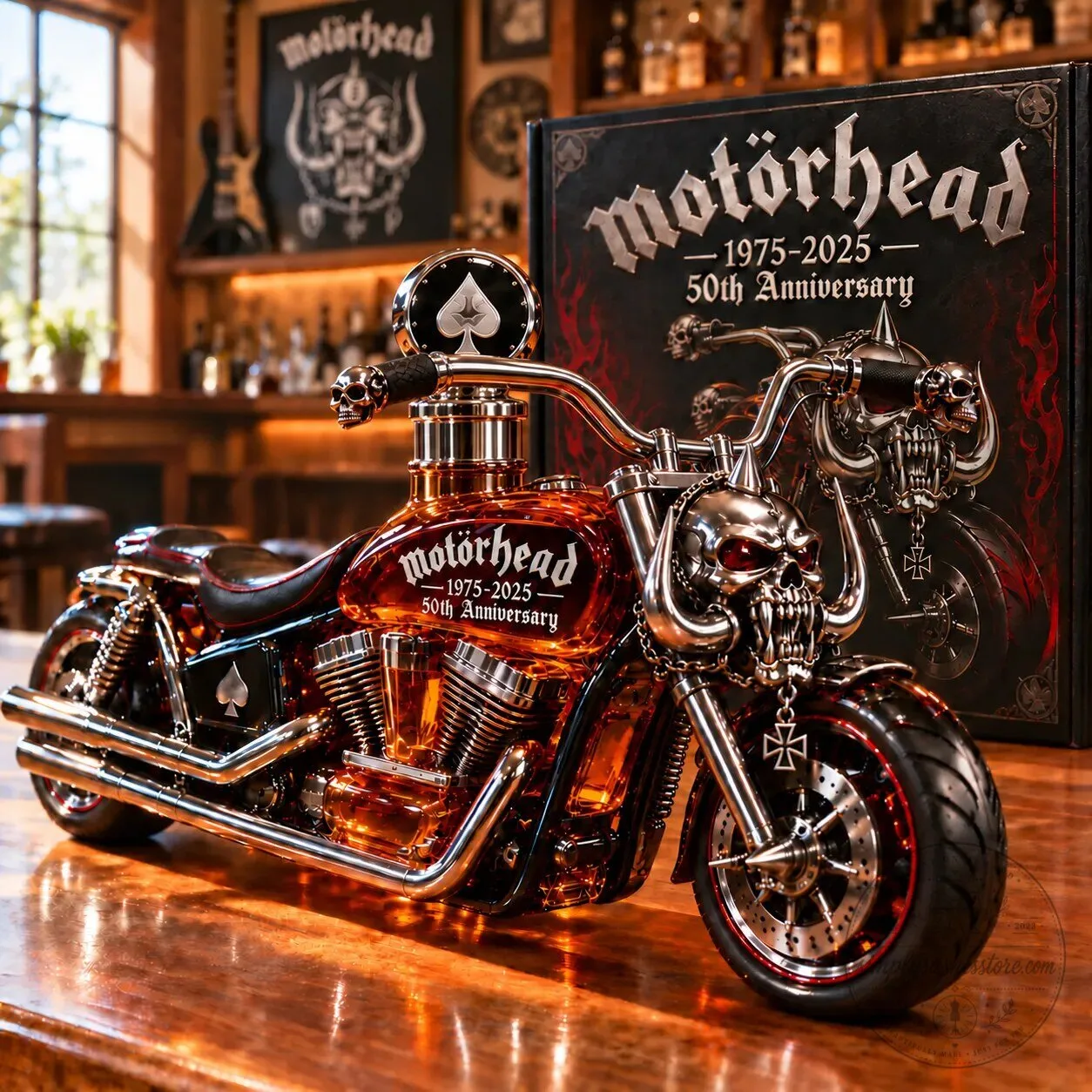Motörhead 50th Anniversary Motorcycle Skull Whiskey Decanter