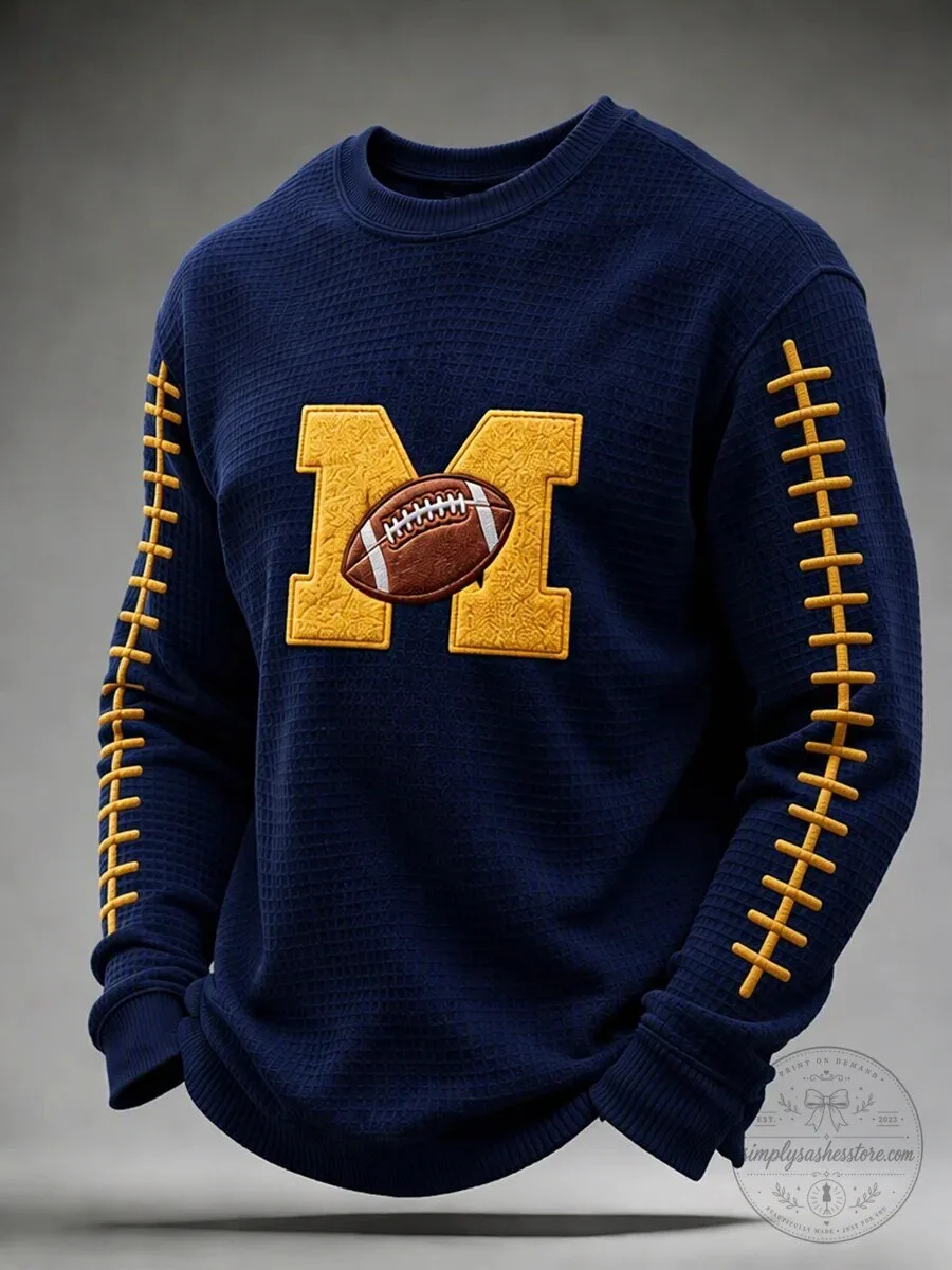 Michigan Wolverines Football Embroidered Waffle Knit Sweatshirt