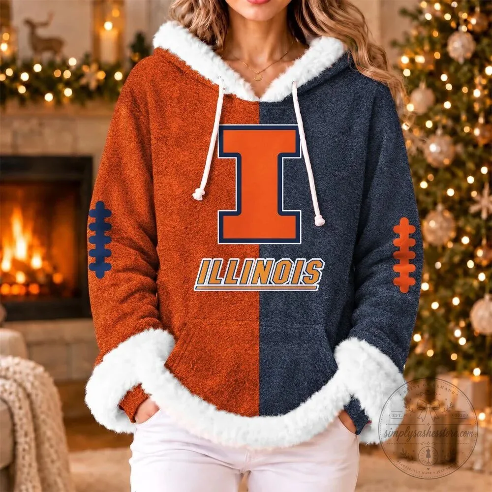 Illinois Fighting Illini Football Team Logo Winter Hoodie 5 Illinois Fighting Illini Football Team Logo Winter Hoodie