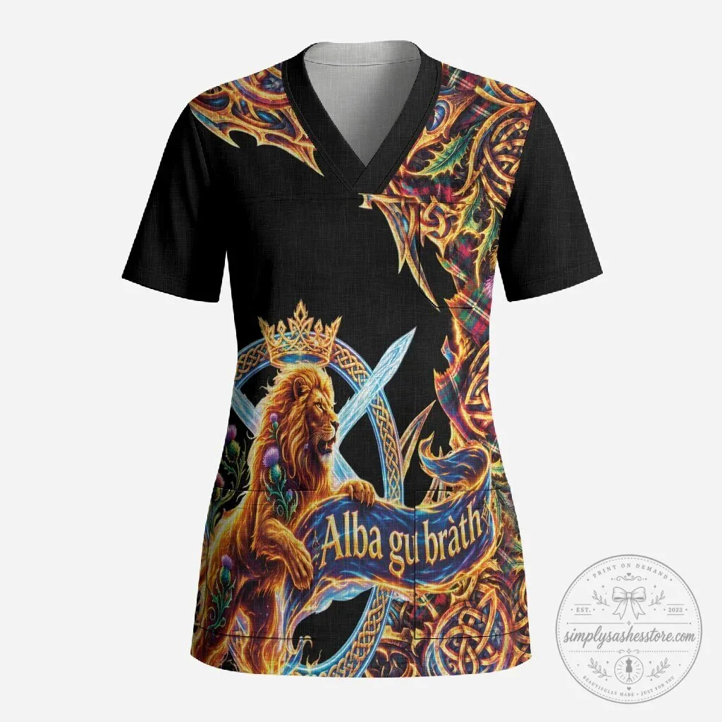 Scotland Forever Celtic Lion Alba Gu Brath Scrub Top