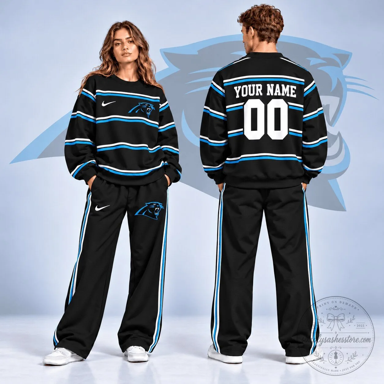 Carolina Panthers NFL Team Personalized Black Sweatshirt and Pants Set