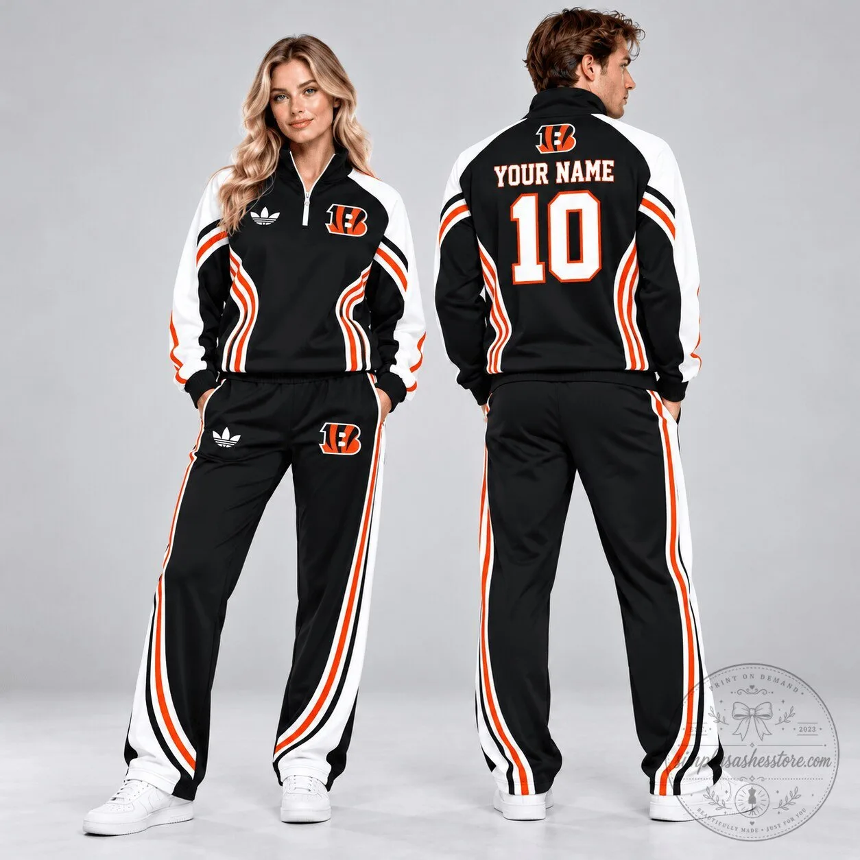 Cincinnati Bengals Custom Name Number Quarter Zip Pullover Sweatshirt