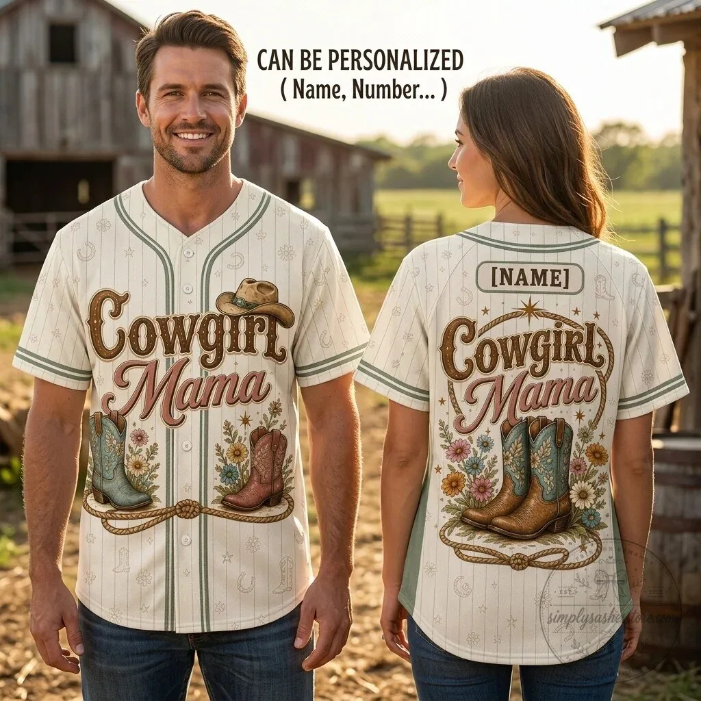 Personalized Cowgirl Mama Western Boots Baseball Jersey Custom Name Shirt