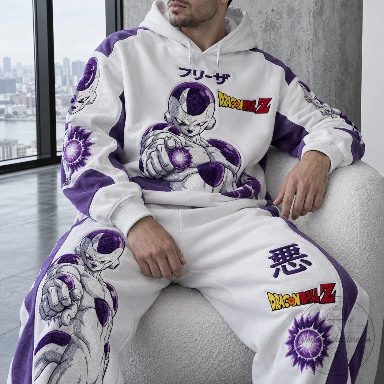 Dragon Ball Z Frieza Anime Character White and Purple Graphic Hoodie 2 Dragon Ball Z Frieza Anime Character White and Purple Graphic Hoodie