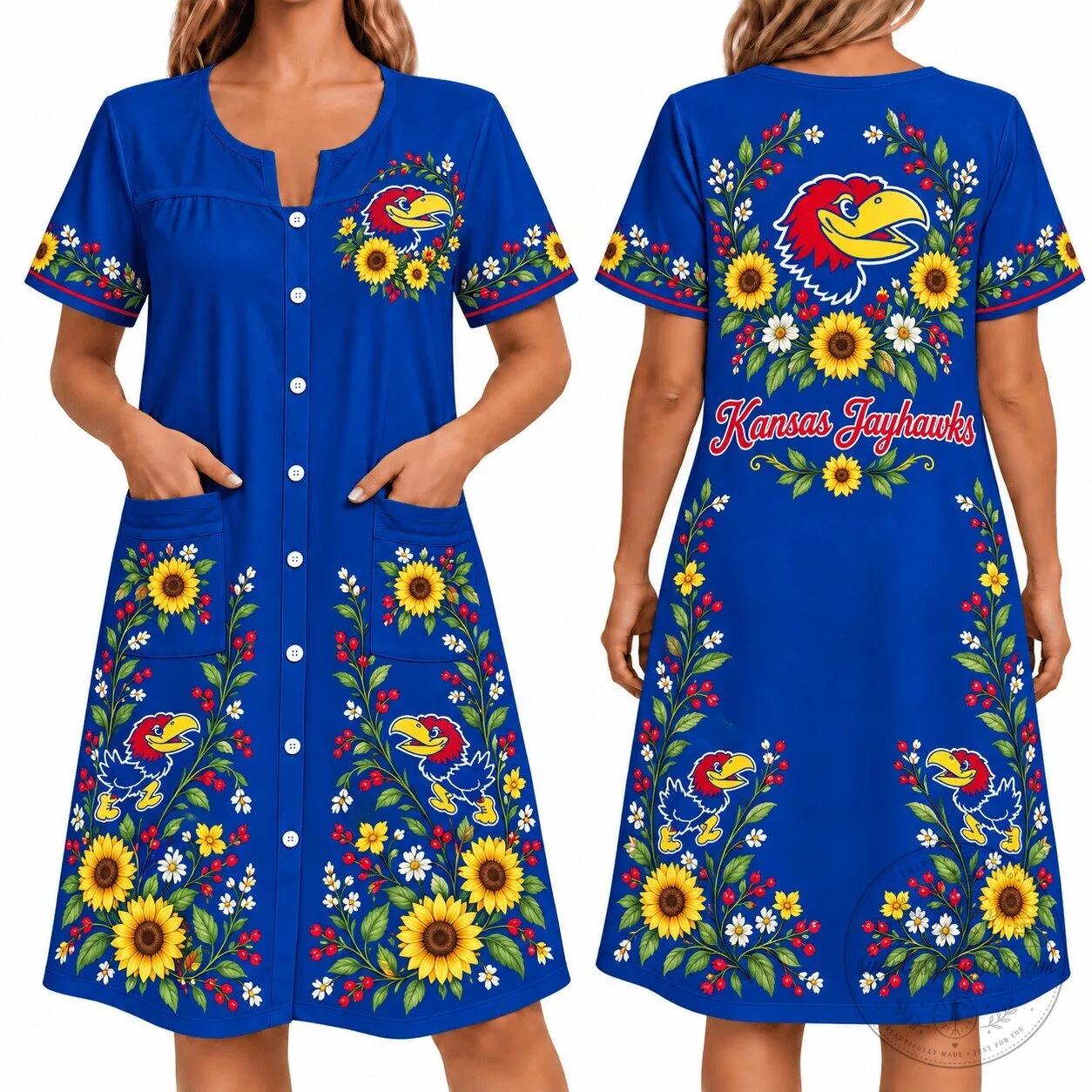 Kansas Jayhawks Floral Sunflower Women's House Dress