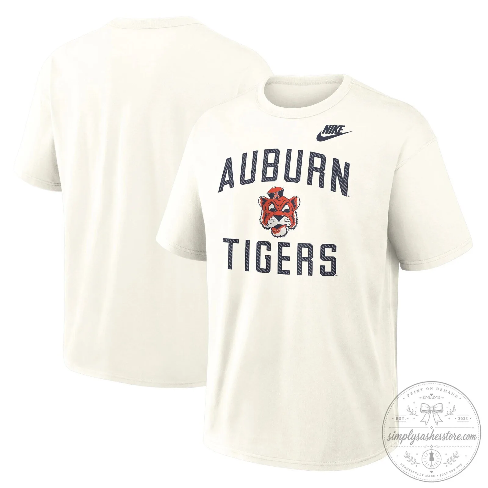 Auburn Tigers Shirt Vintage Style Cream Short Sleeve T-Shirt