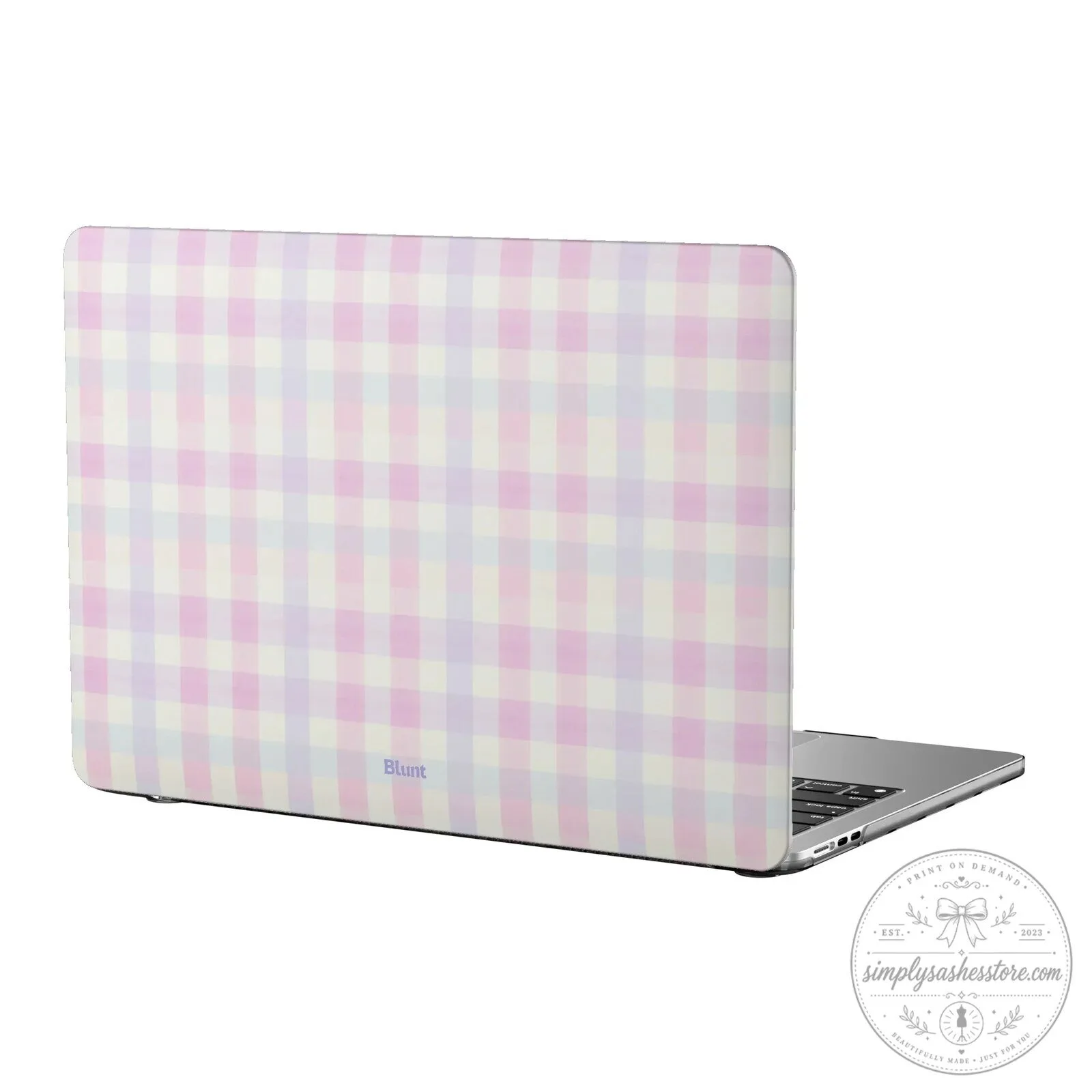 Pink Purple Gingham Check Pattern Laptop Hard Shell Case for MacBook Air
