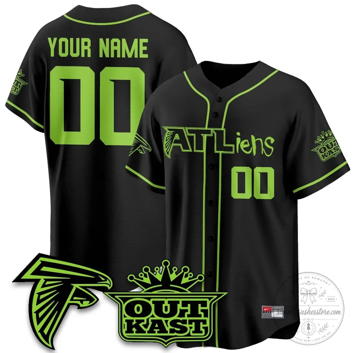 Atlanta Falcons Outkast ATLiens Baseball Jersey - Custom Name and Number Black
