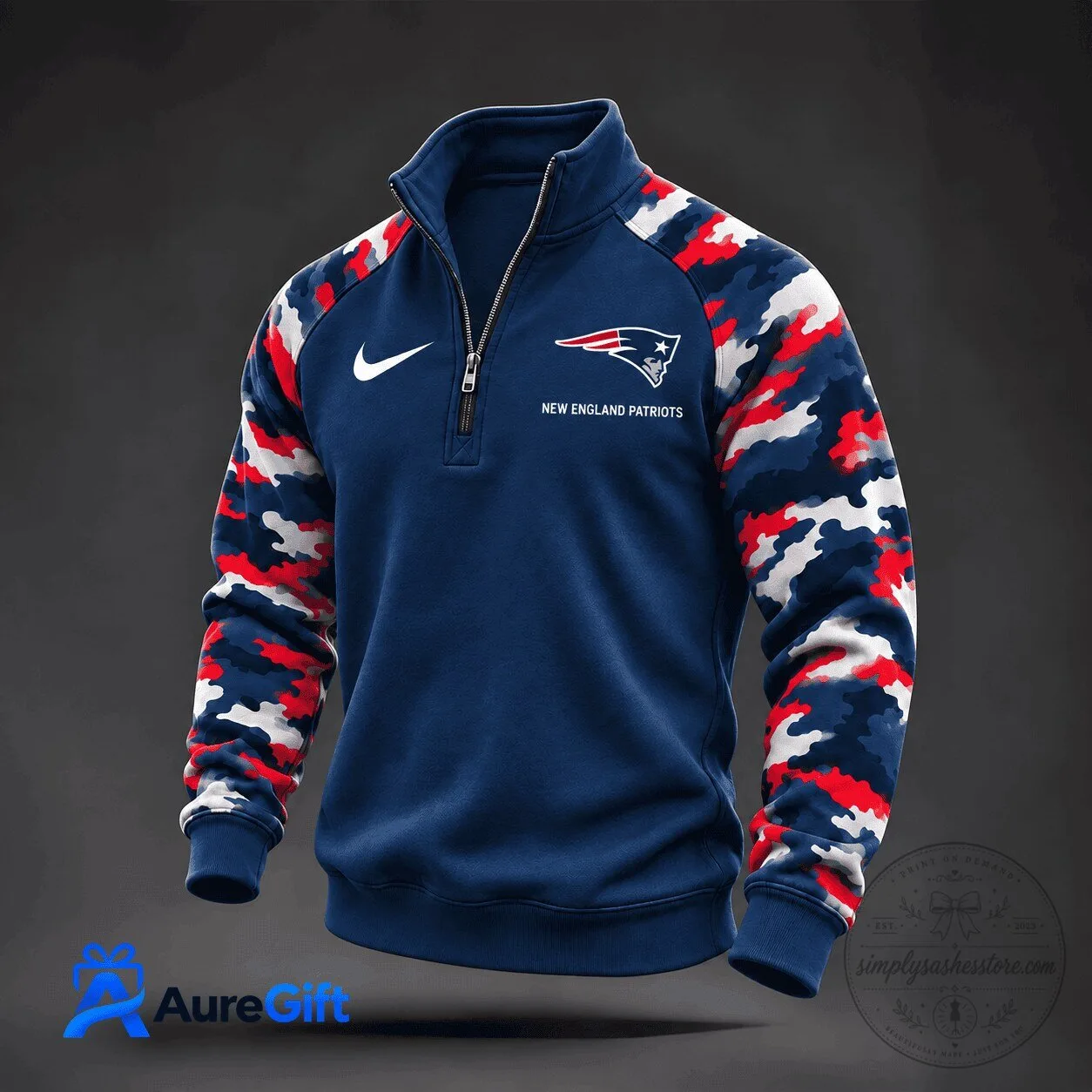 New England Patriots NFL Camouflage Sleeve Quarter-Zip Sweatshirt