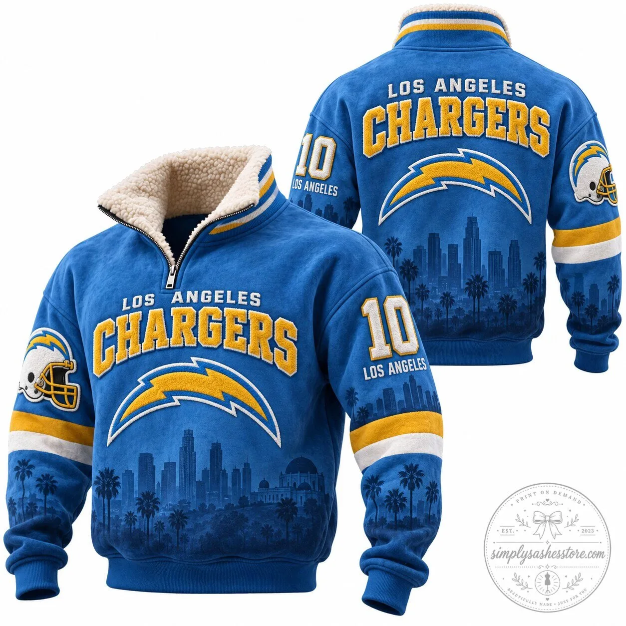 Los Angeles Chargers Football Team Cityscape Sherpa Quarter-Zip Sweatshirt