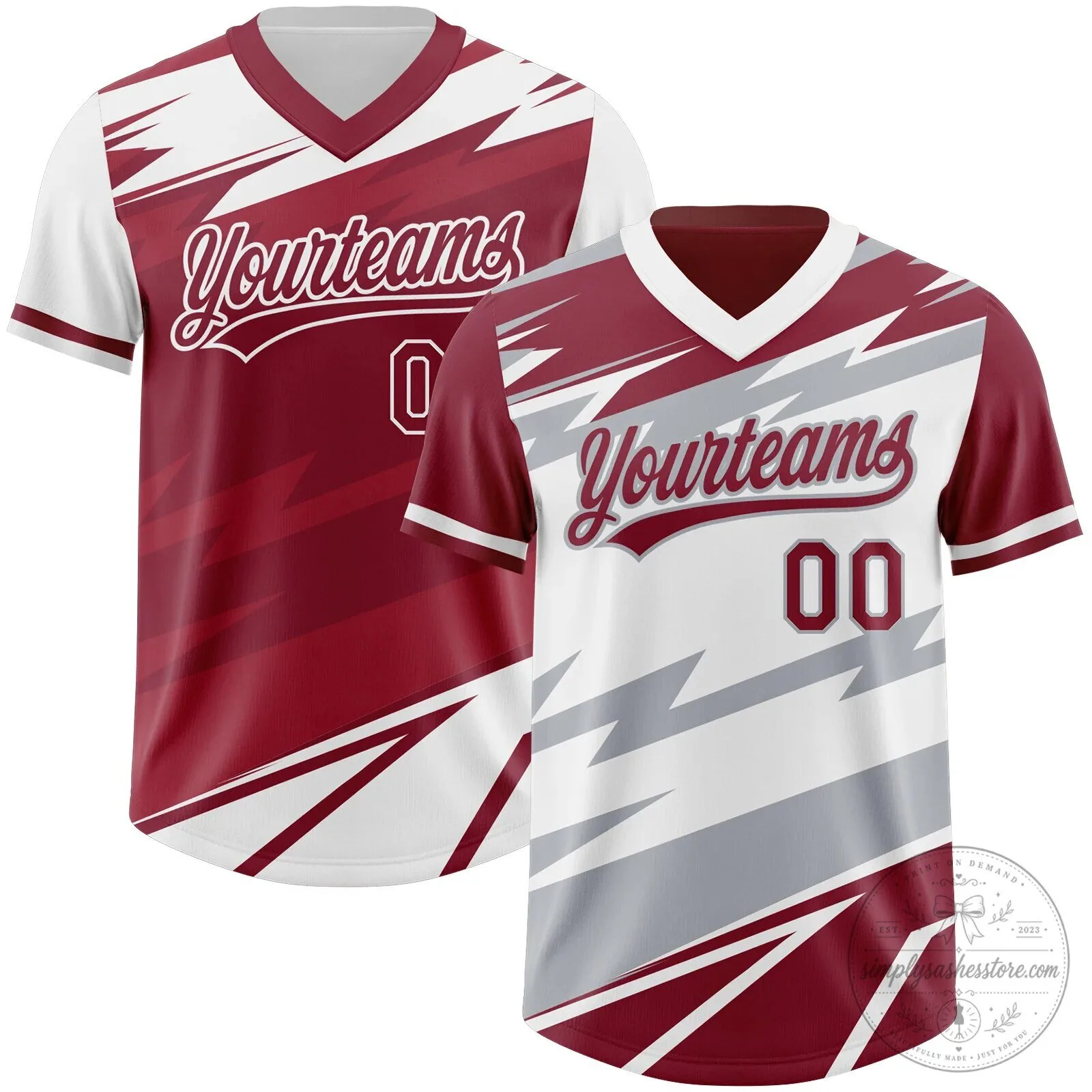 Custom Crimson White Lightning Geometric Zigzag Reversible Baseball Jersey 9 Custom Crimson White Lightning Geometric Zigzag Reversible Baseball Jersey