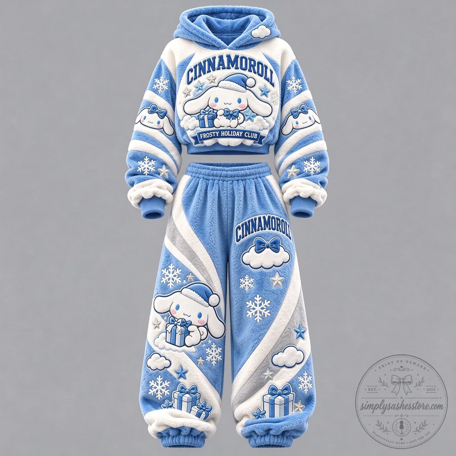 Cinnamoroll Frosty Holiday Club Winter Cropped Hoodie and Sweatpants Set 2 Cinnamoroll Frosty Holiday Club Winter Cropped Hoodie and Sweatpants Set