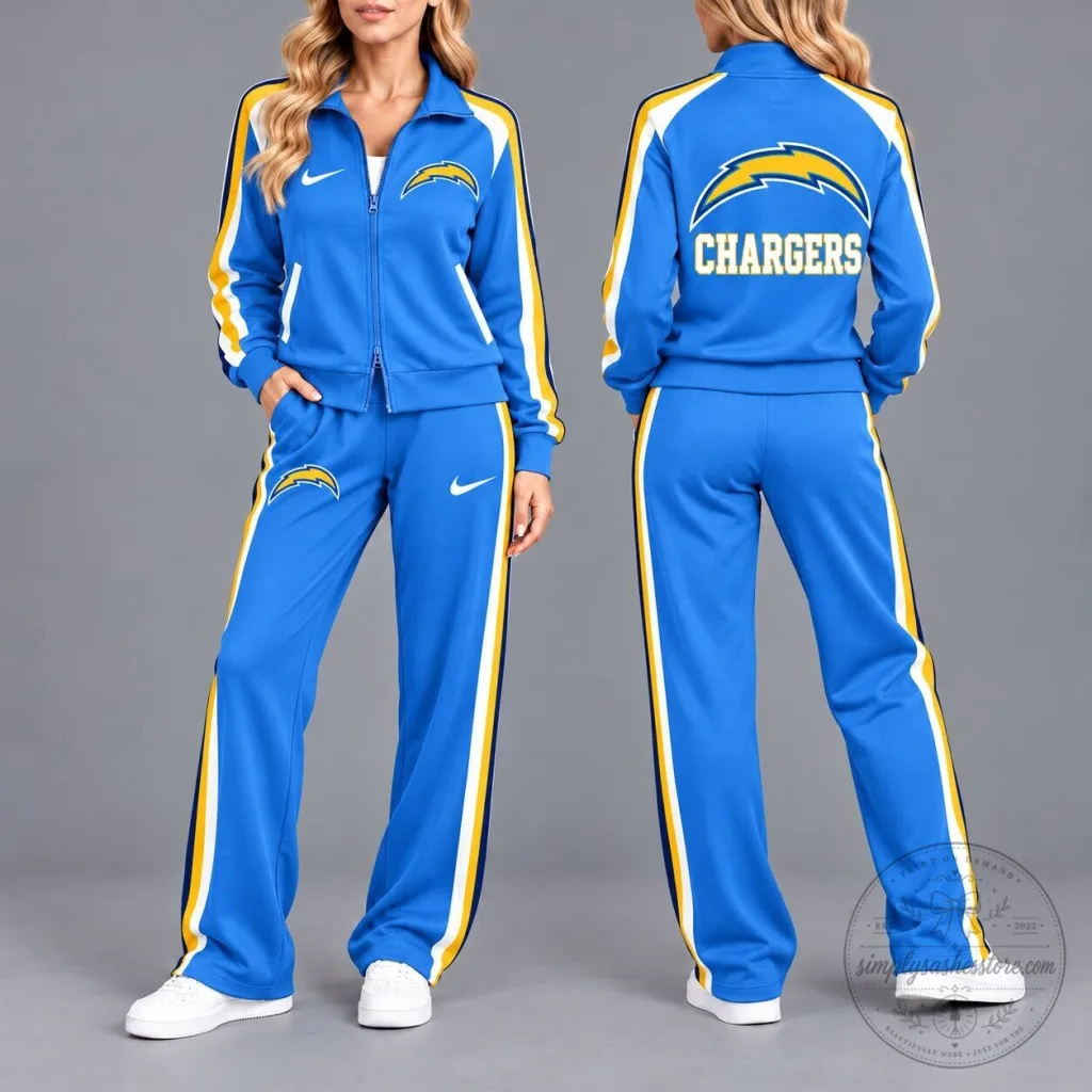 Los Angeles Chargers Women's Full-Zip Tracksuit Set with Pants and Jacket Los Angeles Chargers Women's Full-Zip Tracksuit Set with Pants and Jacket