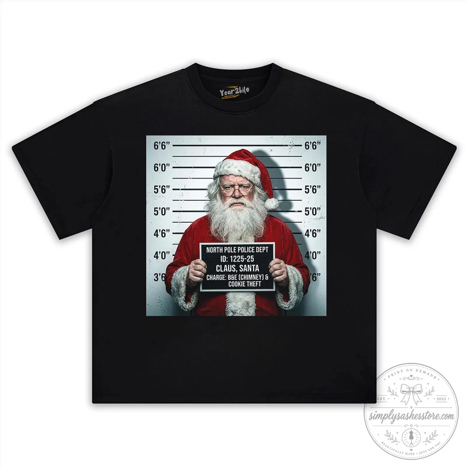 Funny Christmas Arrested Santa Claus Mugshot Holiday T-Shirt