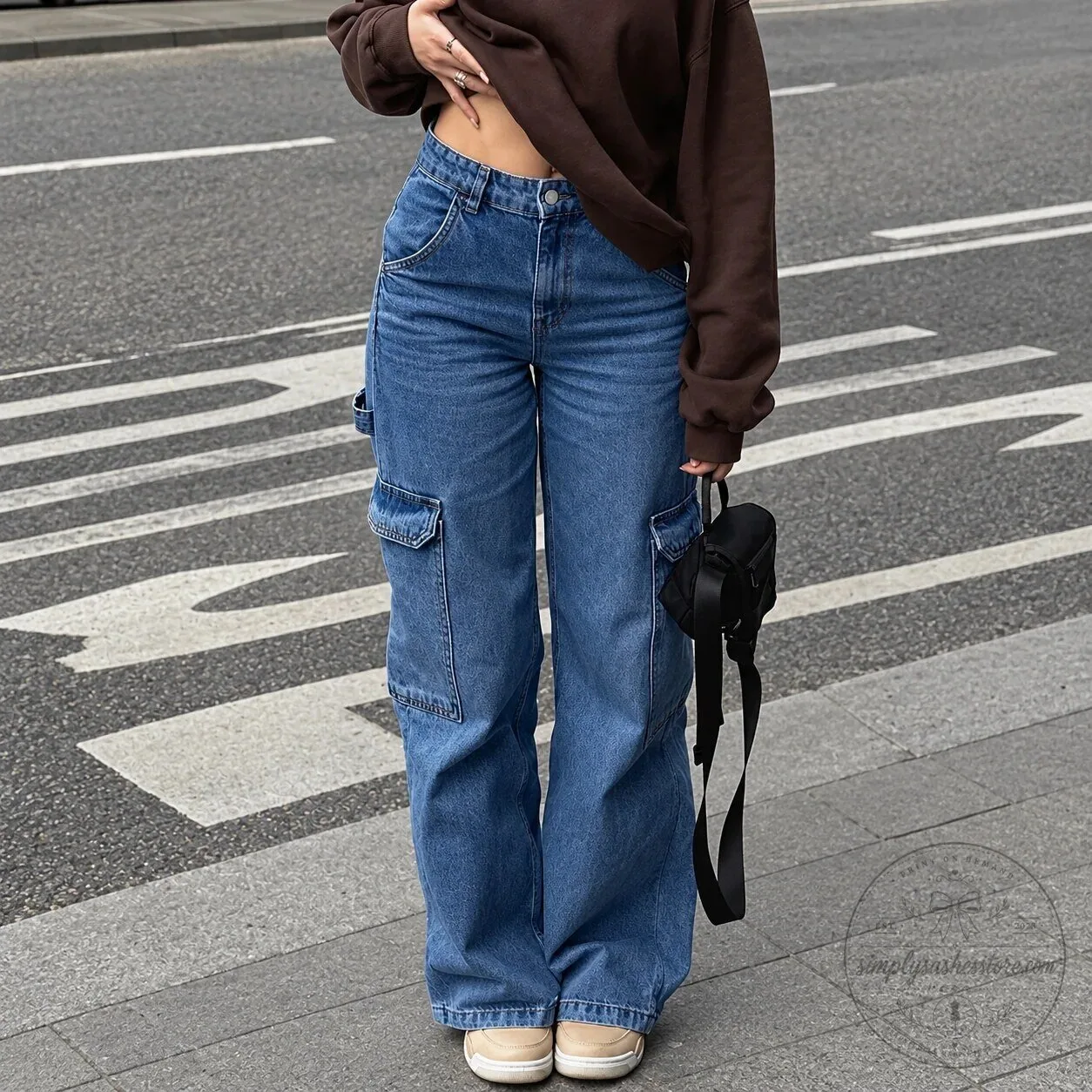 Women's High-Waisted Wide-Leg Cargo Denim Jeans 17 Women