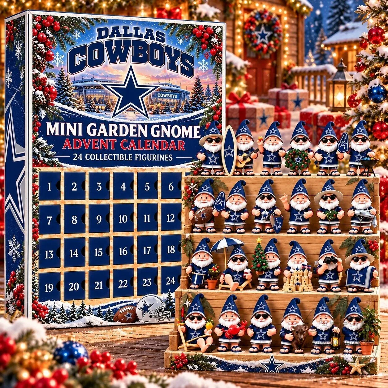 Dallas Cowboys Mini Garden Gnome Advent Calendar 24 Collectible Figurines 2D