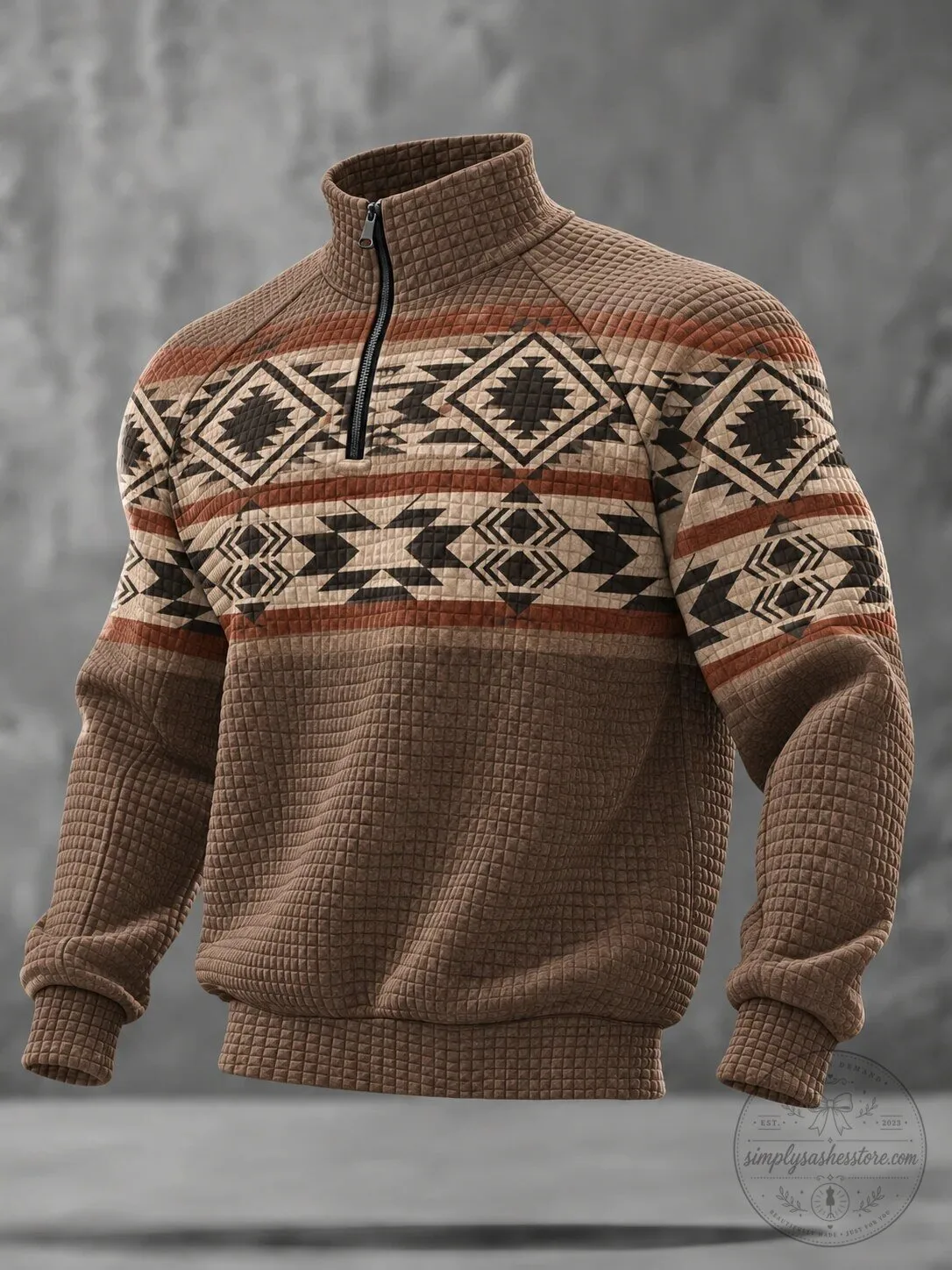 Western Aztec Pattern Quarter-Zip Pullover Sweatshirt 1 Western Aztec Pattern Quarter-Zip Pullover Sweatshirt