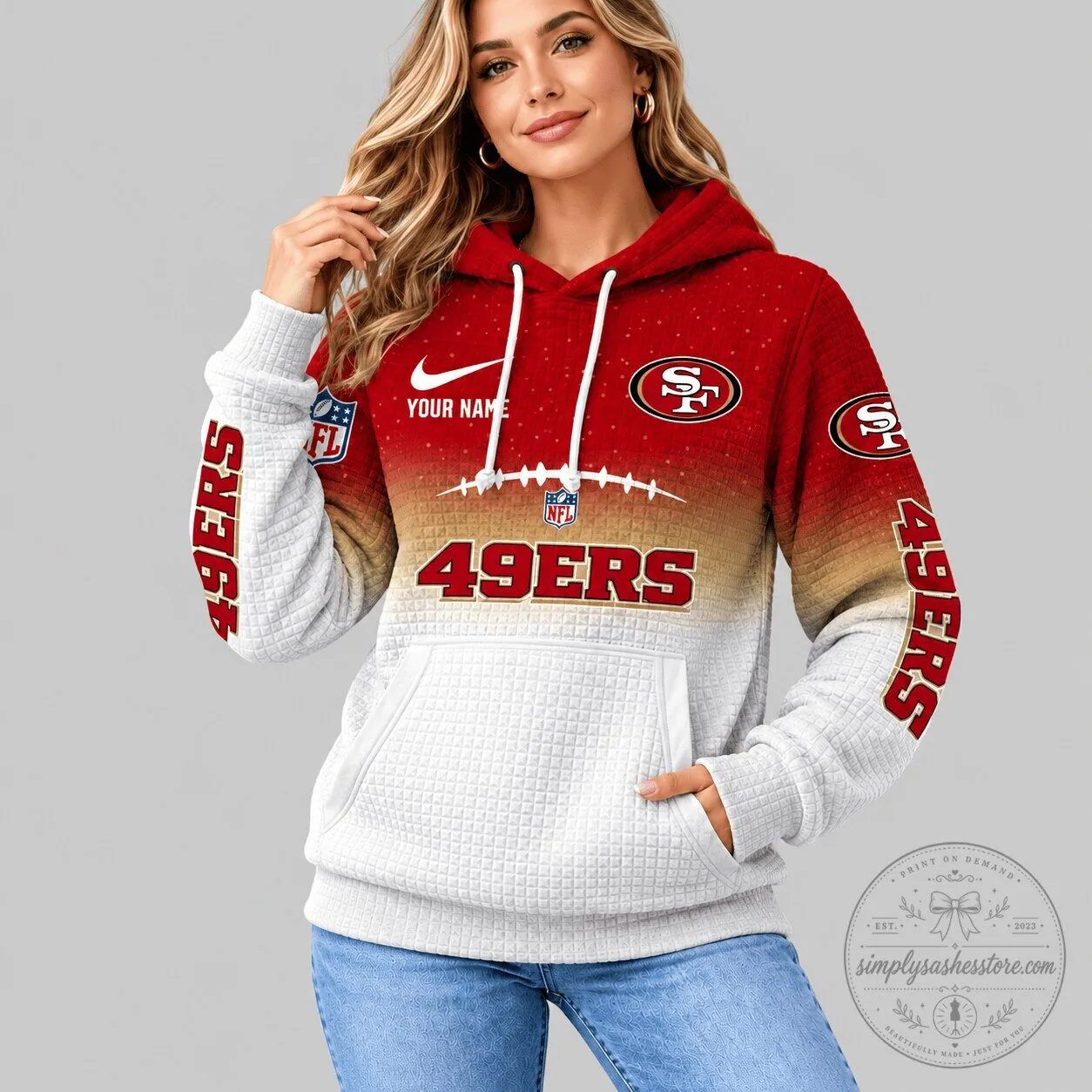 San Francisco 49ers NFL Gradient Football Waffle Knit Pullover Hoodie 2 San Francisco 49ers NFL Gradient Football Waffle Knit Pullover Hoodie