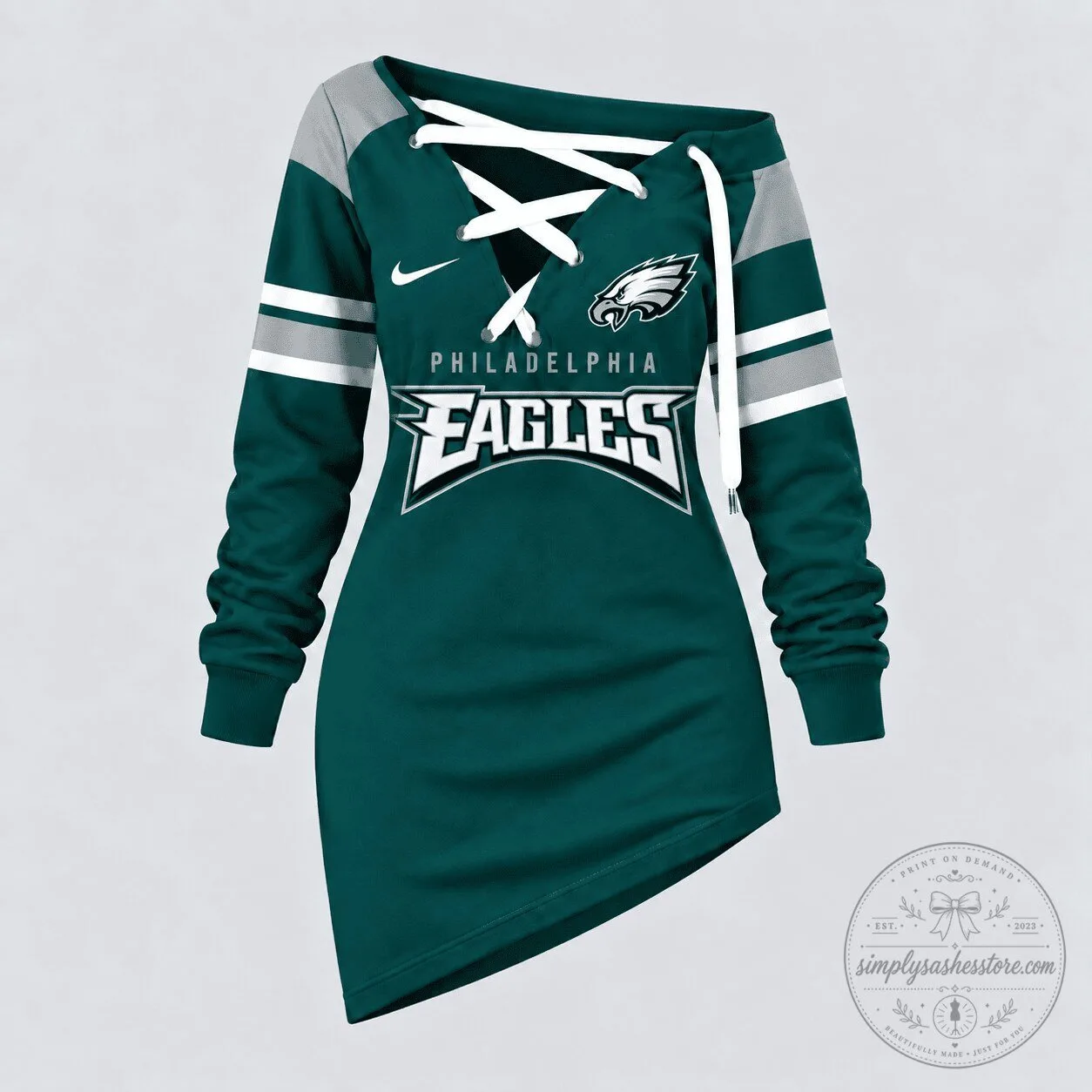Philadelphia Eagles Womens Lace Up Long Sleeve Hoodie Dress